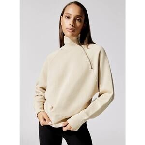MARISSA WEBB So Uptight funnel neck zip beige tan cotton mock sweater top